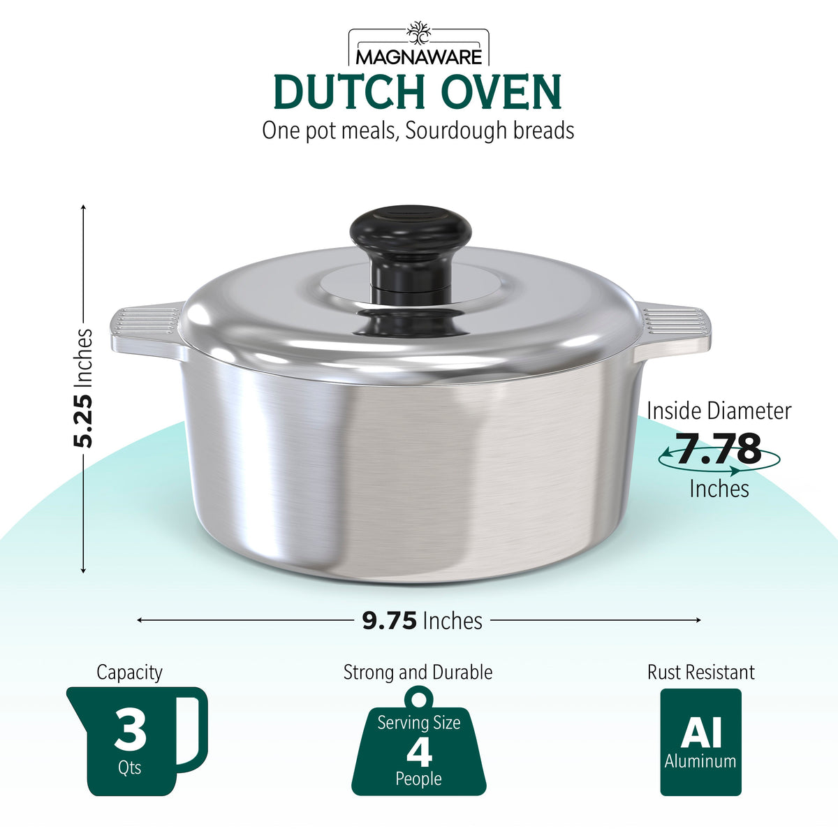 3 Quarts Round Dutch Oven with Lid