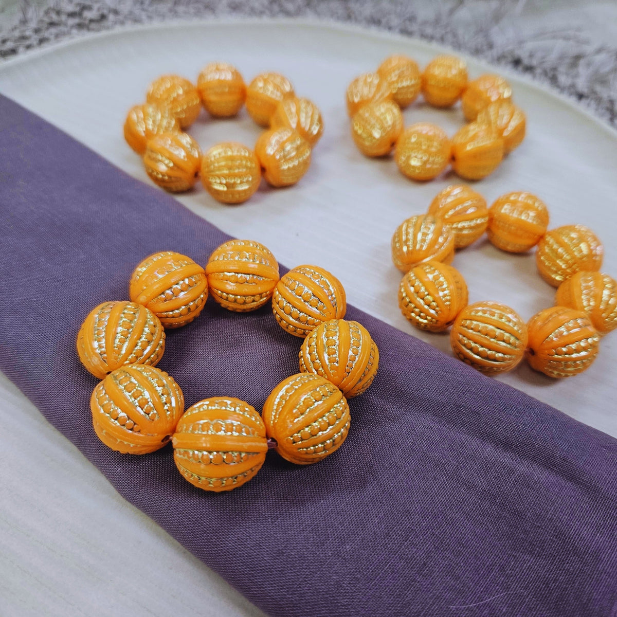 Maison Charlô Orange Beaded Napkin Rings Set of 4 – Handmade Acrylic, Rustic Table Décor | 2.36"