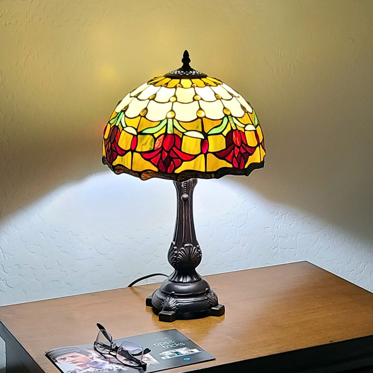 19" Dark Brown Metal Candlestick Table Lamp with Orange Glass Dome Shade – Ambient Home Accent Light