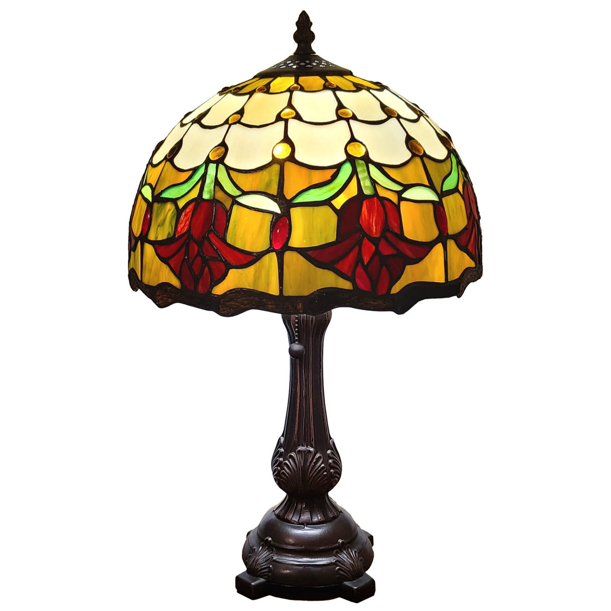 19" Dark Brown Metal Candlestick Table Lamp with Orange Glass Dome Shade – Ambient Home Accent Light