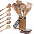 8-Piece Wooden Spoons for Cooking – Wood Kitchen Utensil Set with Spoon Rest & Holder for Nonstick Cookware