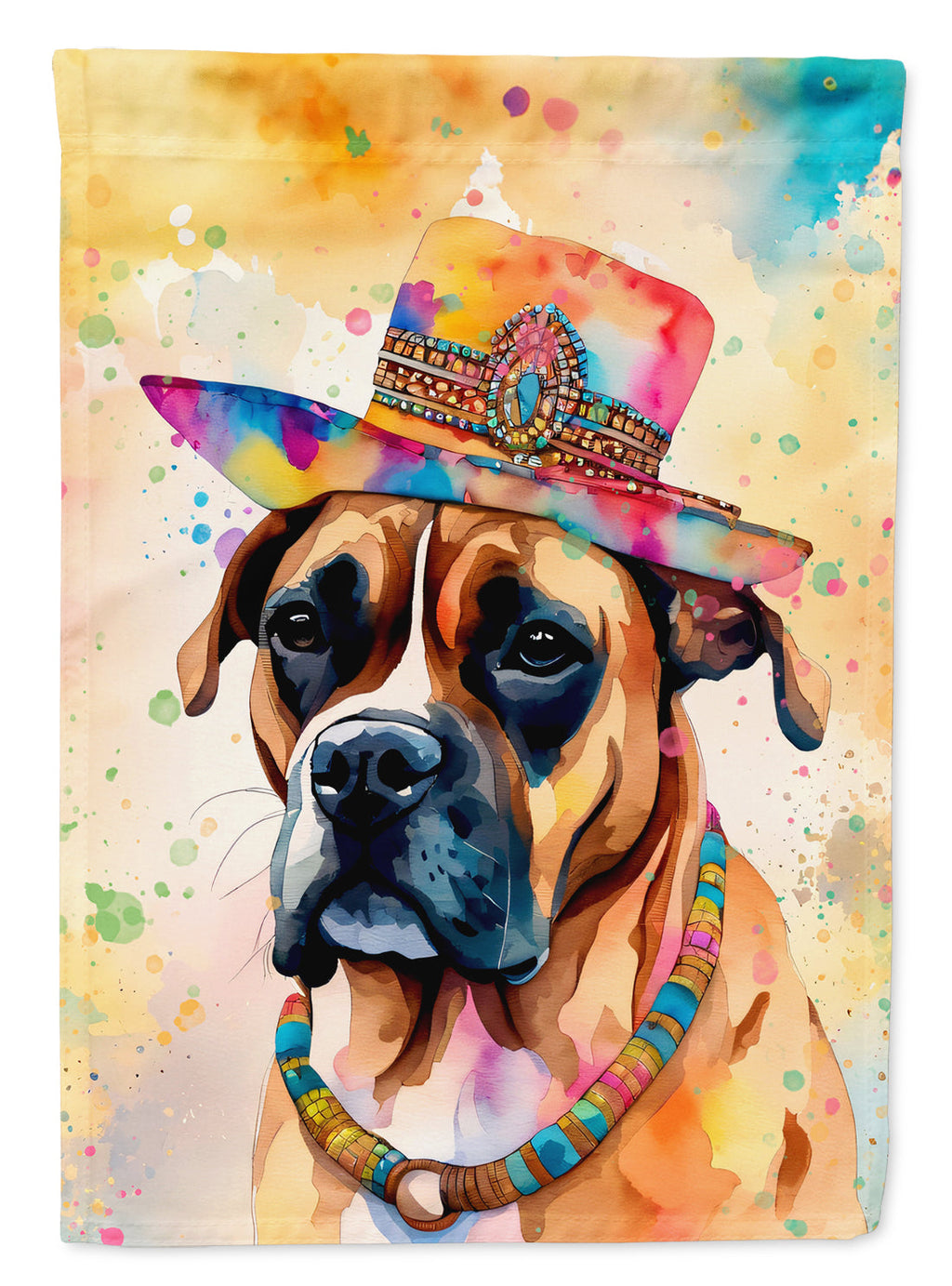 Boxer Dog Hippie Dawg Decorative House Flag – Double-Sided, Heavy-Duty Polyester | 28" × 40"