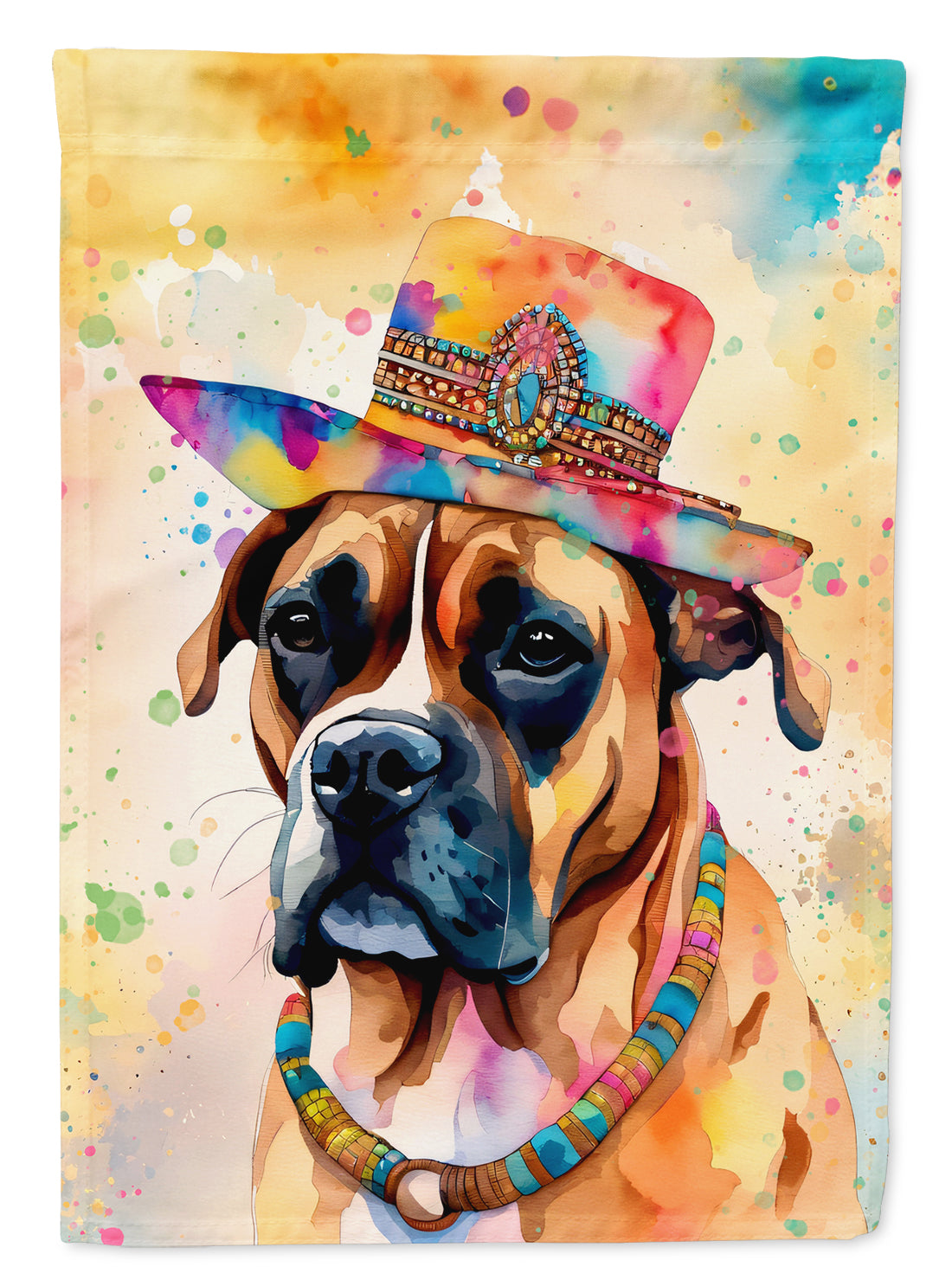 Boxer Dog Hippie Dawg Decorative House Flag – Double-Sided, Heavy-Duty Polyester | 28" × 40"
