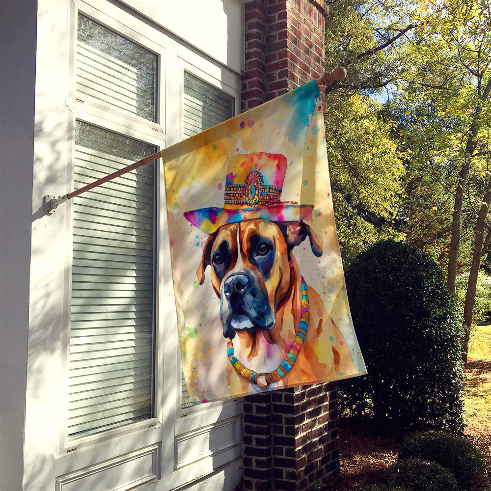 Boxer Dog Hippie Dawg Decorative House Flag – Double-Sided, Heavy-Duty Polyester | 28" × 40"
