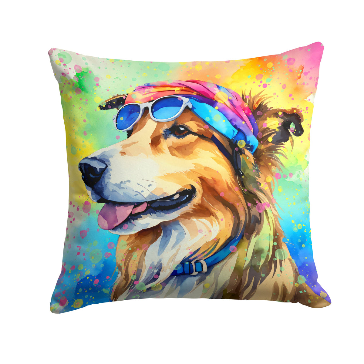 Collie Hippie Dawg Decorative Throw Pillow – Indoor/Outdoor, Water-Resistant Polyester | 18" × 18"