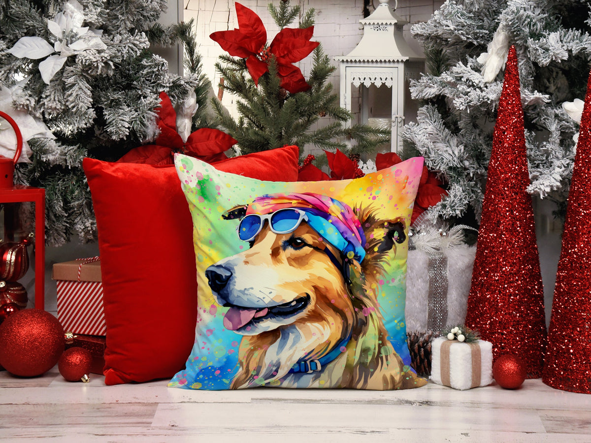 Collie Hippie Dawg Decorative Throw Pillow – Indoor/Outdoor, Water-Resistant Polyester | 18" × 18"