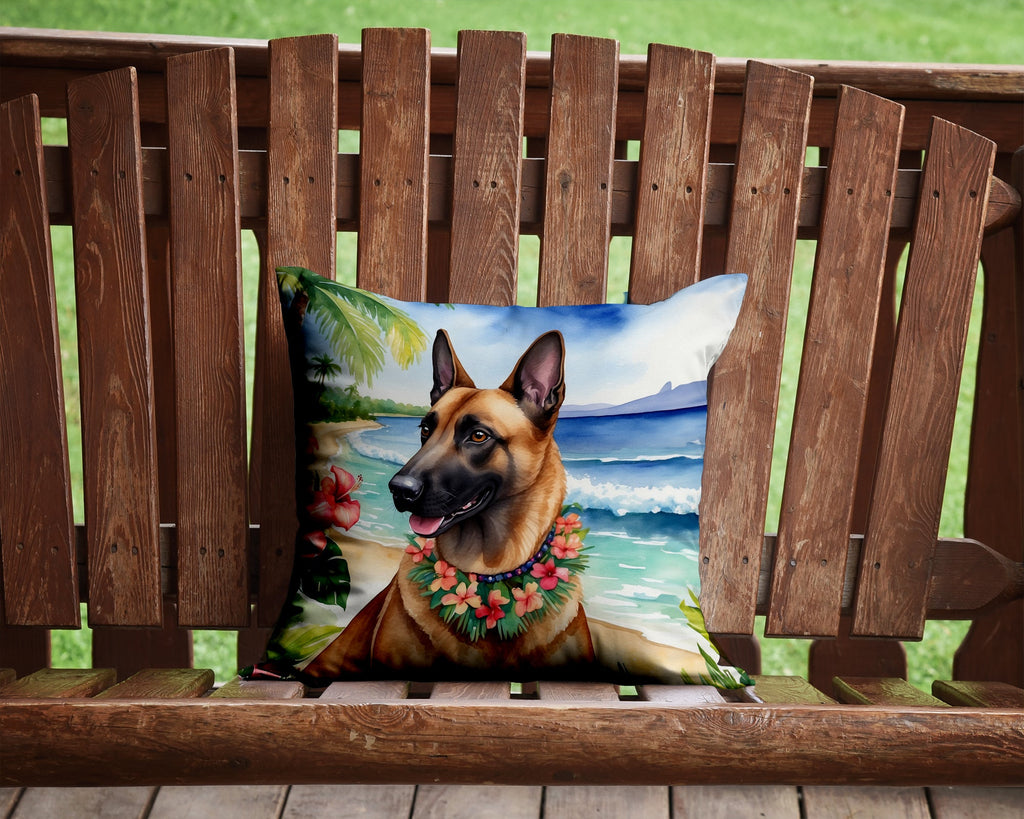 Belgian Malinois Luau Decorative Throw Pillow – Indoor/Outdoor, Water-Resistant Polyester | 14" × 14"