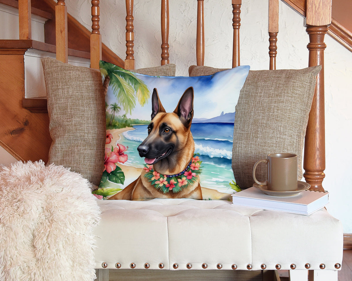 Belgian Malinois Luau Decorative Throw Pillow – Indoor/Outdoor, Water-Resistant Polyester | 14" × 14"