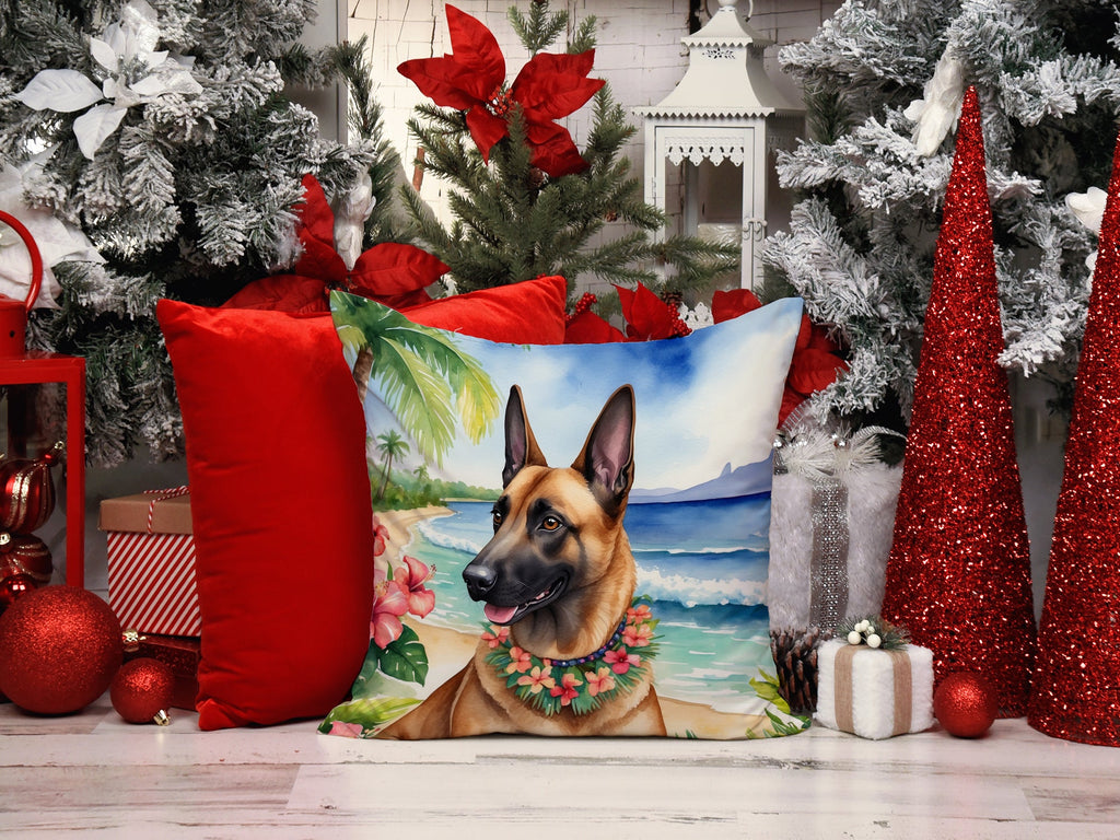 Belgian Malinois Luau Decorative Throw Pillow – Indoor/Outdoor, Water-Resistant Polyester | 14" × 14"