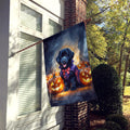Black Newfoundland Puppy Halloween House Flag – Double-Sided, Heavy-Duty Polyester | 28" × 40"
