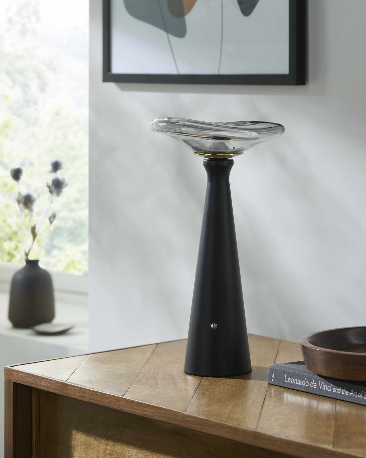 Dinteloord Black Iron & Charcoal Glass Table Lamp – Traditional 3-Way Accent Light | 14"H × 8"W