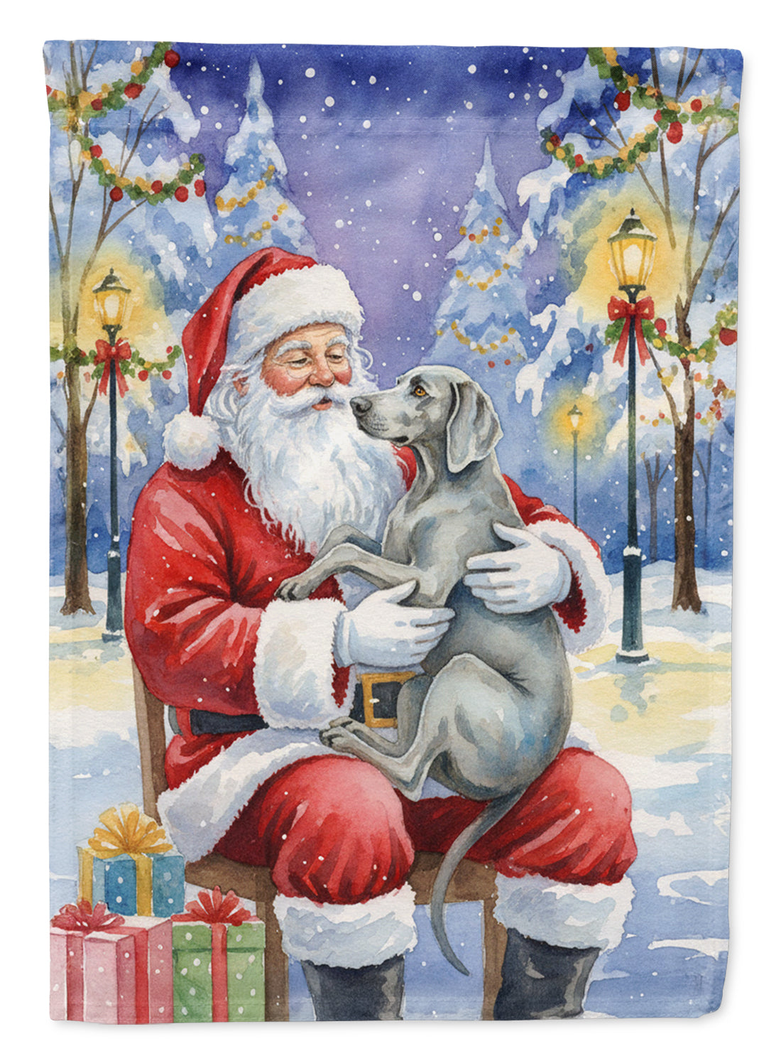 Weimaraner Santa Claus Christmas Garden Flag – Double-Sided, Weatherproof Polyester | 11.25" × 15.5"