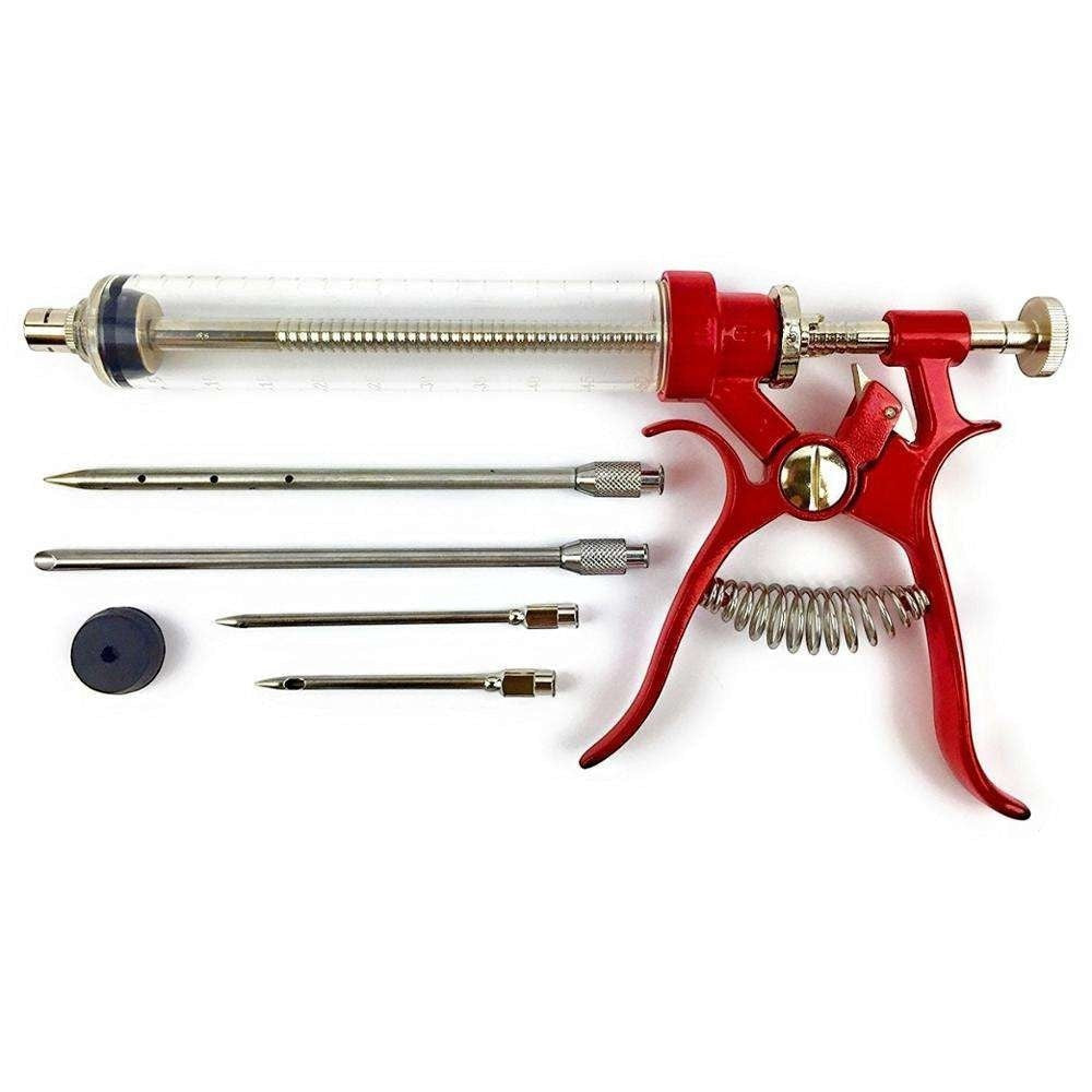 BBQ Meat Marinade Injector with Case – Pistol Grip Flavor Injector for Smoking, Grilling & Roasting