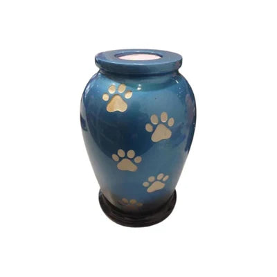 Paw Sappire Blue Marble Pet Cremation Urn – Tealight Candle Holder | 3×6" | 70 Cu. In.