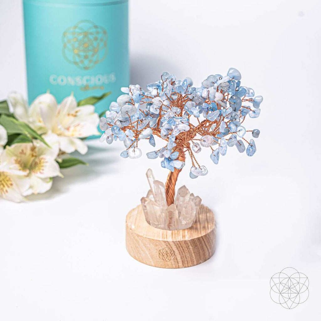 Guardian Angel Aquamarine & Clear Quartz Crystal Lamp – Healing Night Light | Wooden Base