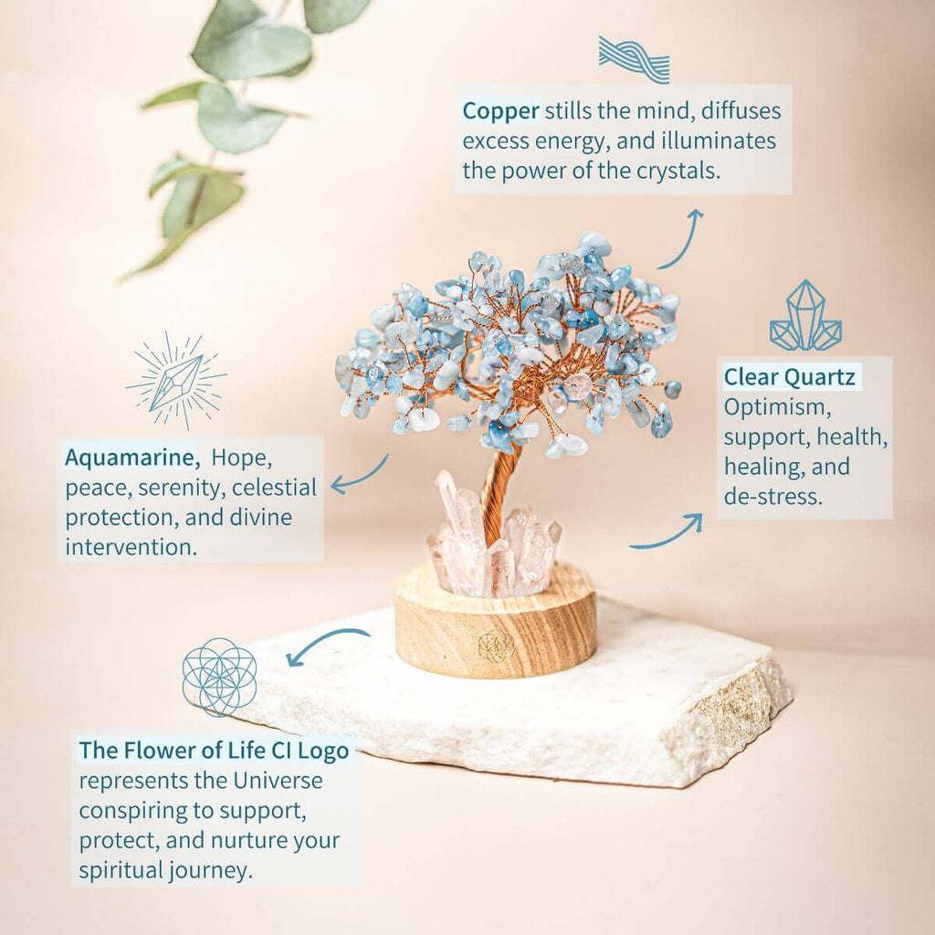 Guardian Angel Aquamarine & Clear Quartz Crystal Lamp – Healing Night Light | Wooden Base