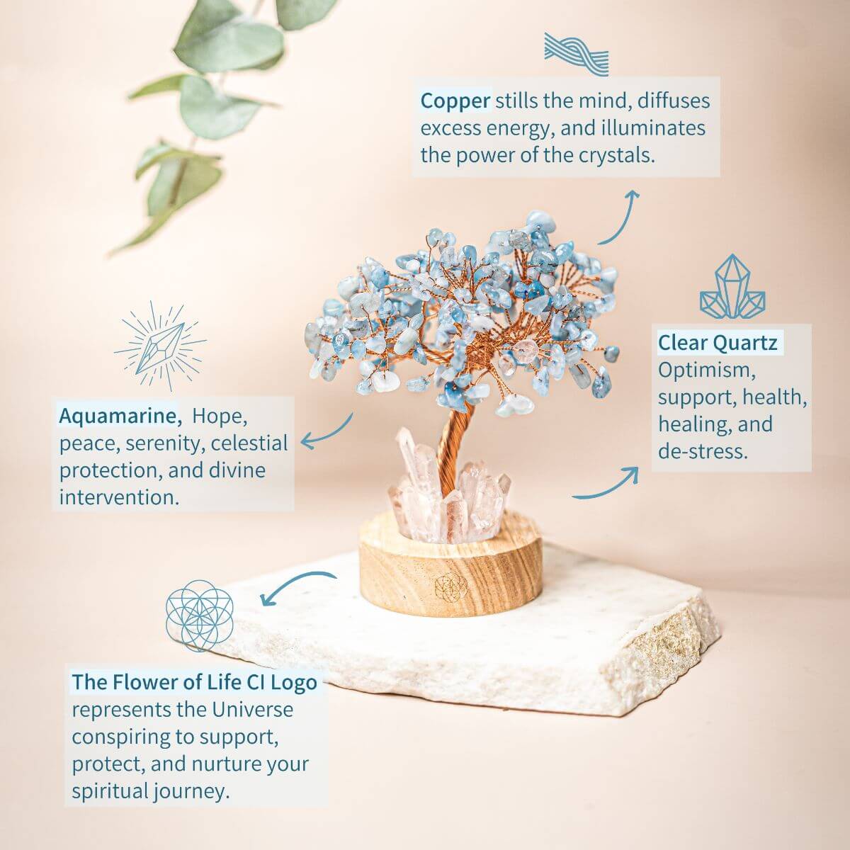 Guardian Angel Aquamarine & Clear Quartz Crystal Lamp – Healing Night Light | Wooden Base