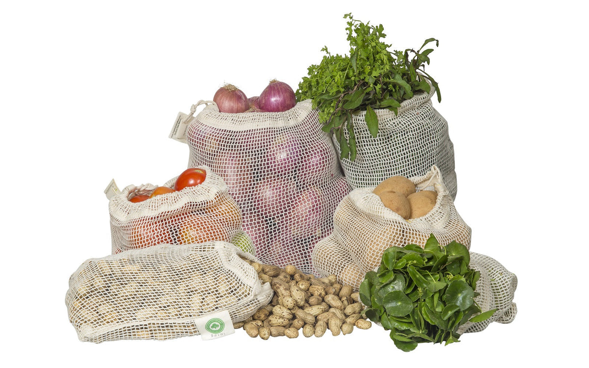 Organic Cotton Mesh Produce Bags – Reusable, Washable & Eco-Friendly | Sets of 6–8 | Ethically Sourced