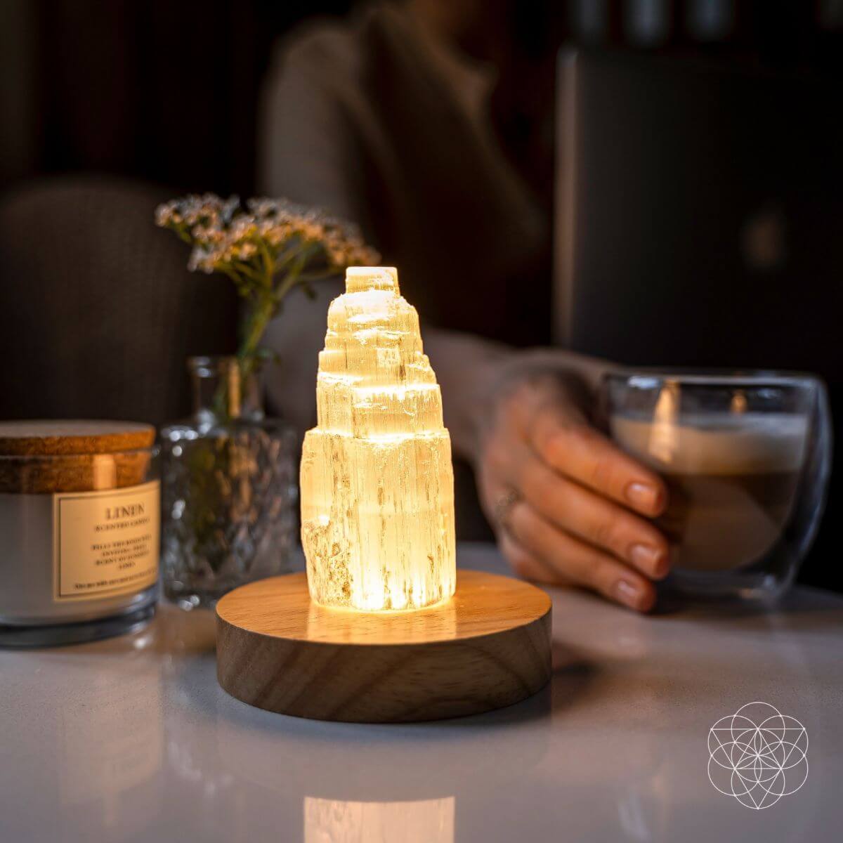 Selenite Crystal Night Light Lamp – Natural Cleansing Stone, Purifying Desk & Meditation Light