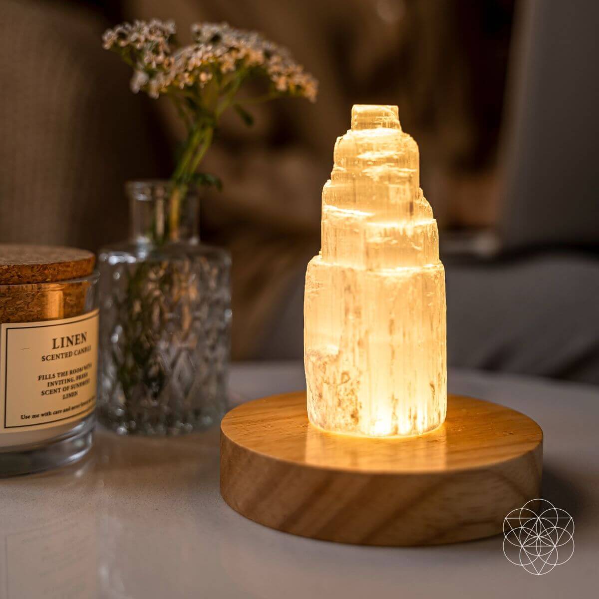 Selenite Crystal Night Light Lamp – Natural Cleansing Stone, Purifying Desk & Meditation Light