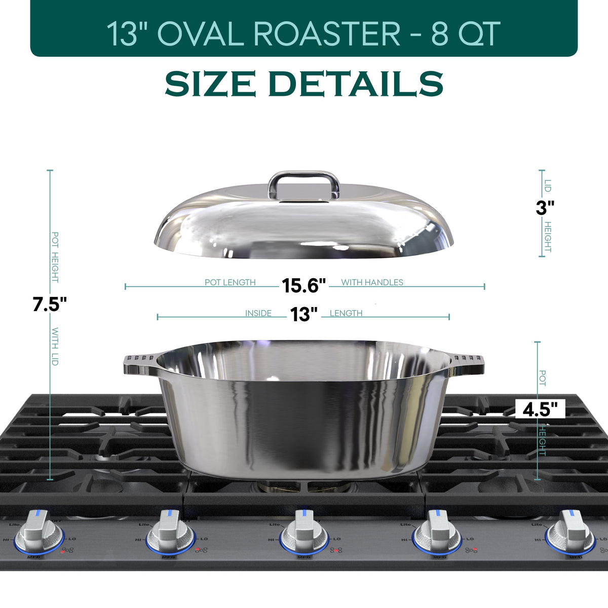 Oval Dutch Oven with Lid – 8 Quart Cast Iron Pot for Braising, Soups & Slow Cooking