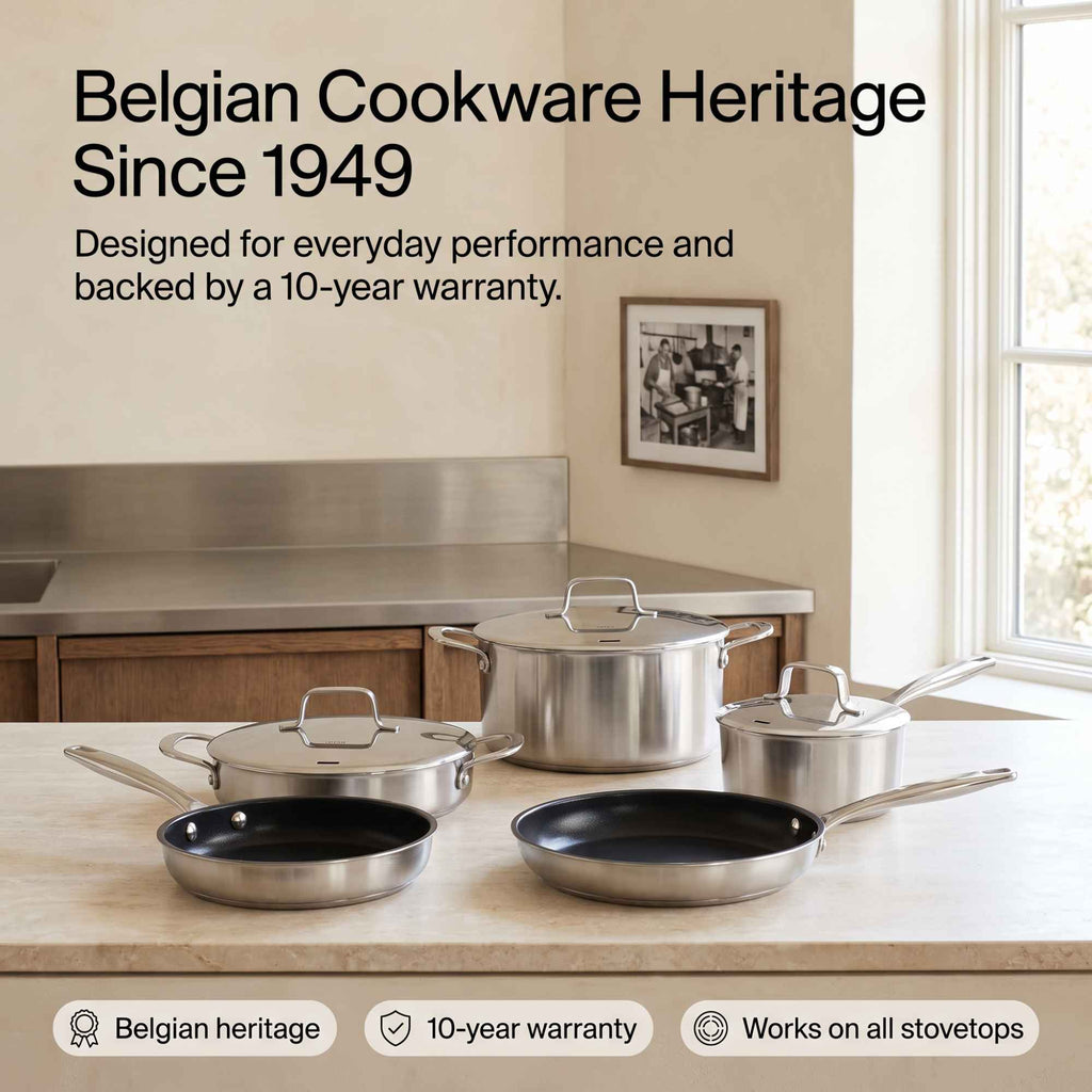 7-Piece Hybrid Cookware Set – Nonstick & Stainless Steel Pots and Pans Set for Every Cooktop