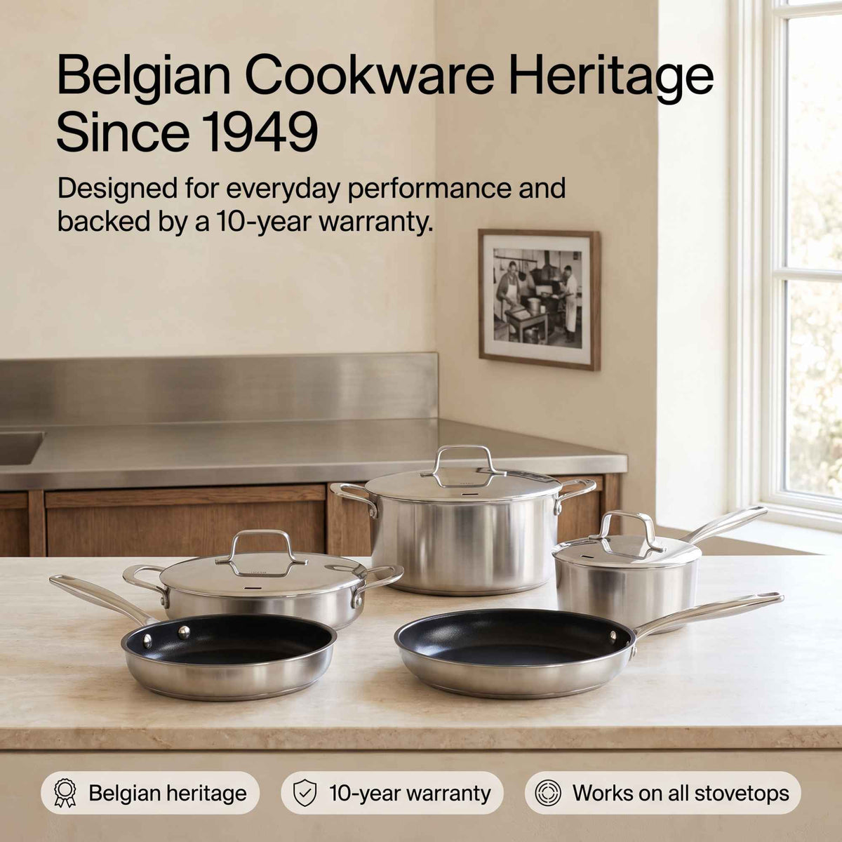 7-Piece Hybrid Cookware Set – Nonstick & Stainless Steel Pots and Pans Set for Every Cooktop