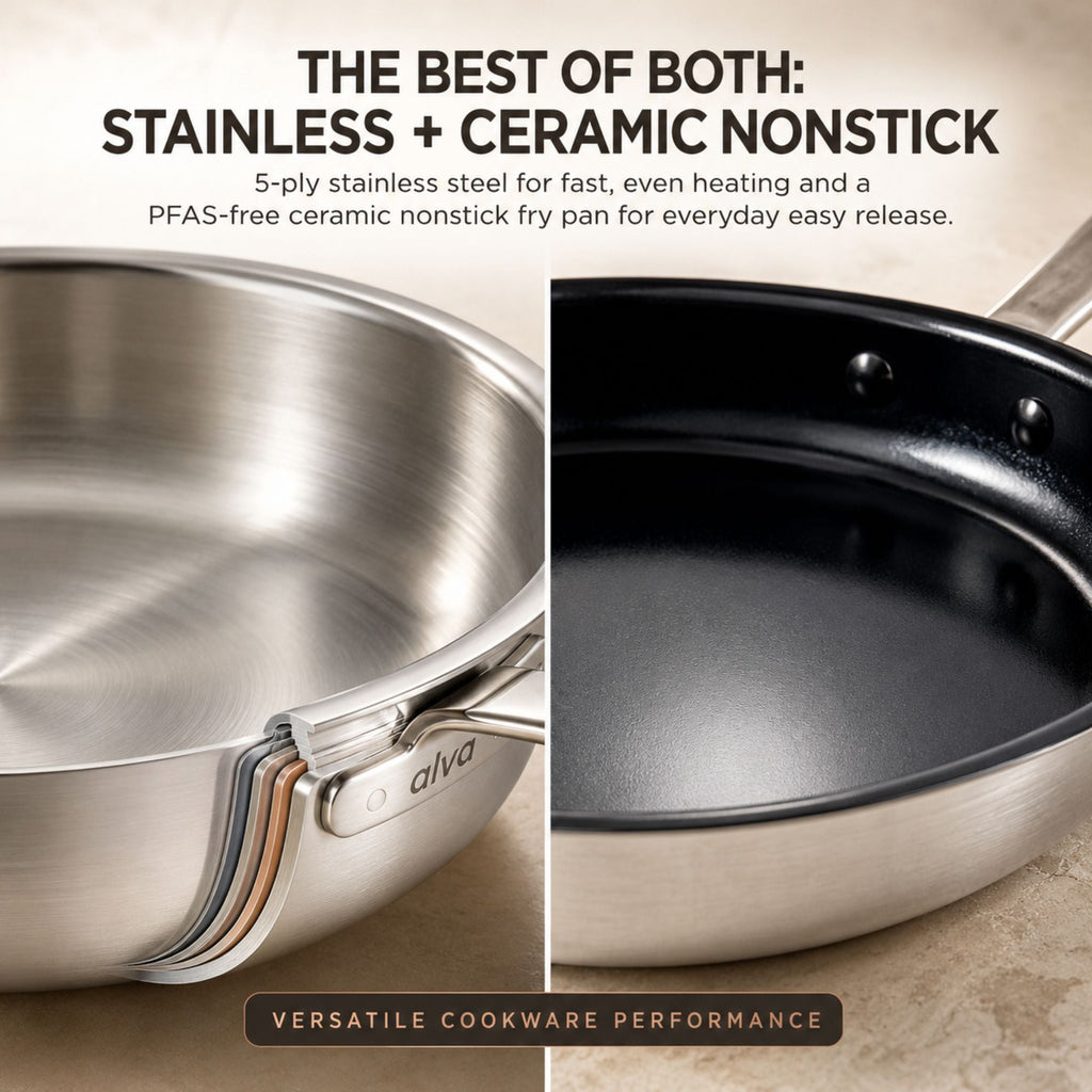 7-Piece Hybrid Cookware Set – Nonstick & Stainless Steel Pots and Pans Set for Every Cooktop